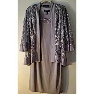 R & M Richards Dress Set With Jacket Dusty Plum Soutache Swirls Knee Length Sz 8